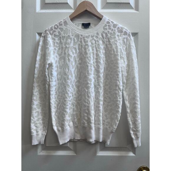 Theory White Cotton Blend Semi Sheer Textured Crew Neck Sweater Petite Size - Picture 2 of 10